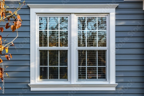 Affordable Double Hung Window with Elegant Frame, Grilles, and Vinyl Siding on Colonial Style