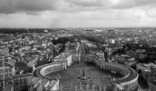 view of St. Peter square in Rome from Dome in black and white
