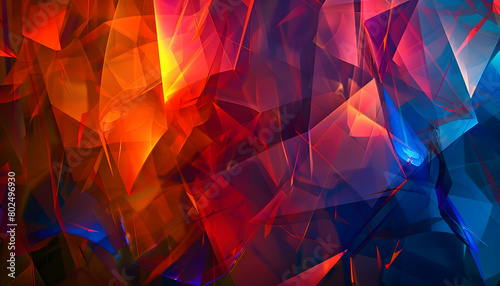 An abstract background photograph with layered polygons that create a 3D illusion, using a vibrant color palette