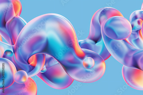 Revel in the euphoria of floating metaballs set against a backdrop of smooth holographic gradients, where each bubble radiates with color