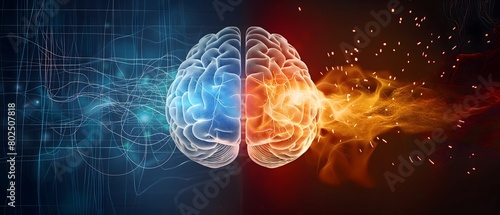 The concept of the human brain, The right creative hemisphere versus the left logical hemisphere, Education, science and medical abstract background