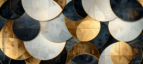 An image of a sophisticated geometric arrangement with overlapping circles and ellipses in metallic gold and black, suggesting elegance and luxury