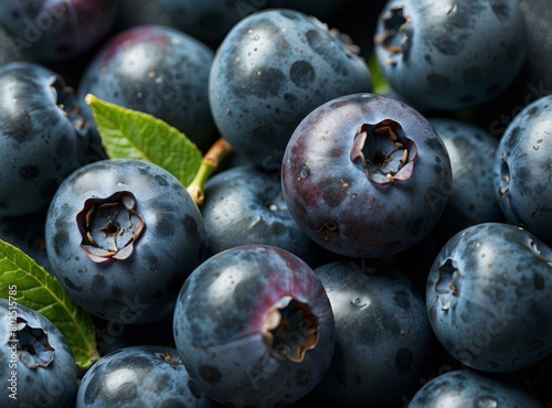 Close-up of a handful of fresh blueberries. AI.