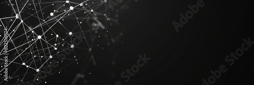 Black background with white digital lines and dots in the upper left corner, representing technology or data network concept Generative AI