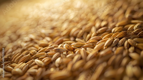 Many grains of wheat, close-up. Nutrition concept, vegetarian diet, carbohydrates and nutrients.