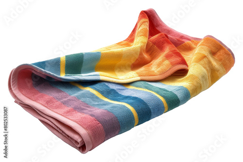 Colorful striped beach towel isolated on transparent background