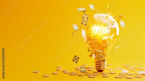 A dynamic social media post promoting a cashback offer, using a bold bulb graphic with money symbols bursting out, against a lively yellow backdrop to grab attention