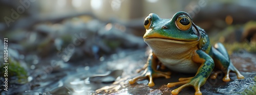 closeup of a frog in the forest. Created with generative AI.