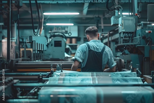 Skilled Factory Worker Operating Industrial Press in a Busy Manufacturing Plant