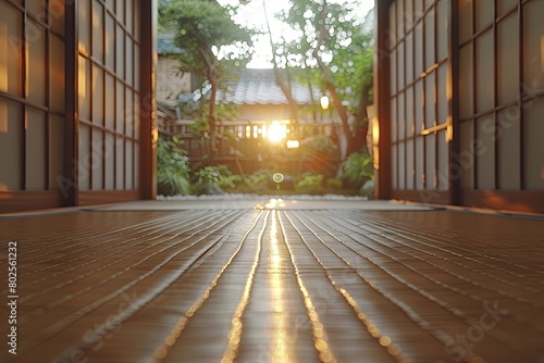 Traditional Japanese Teahouse: Peaceful Tatami Floor and Elegant Paper Screens