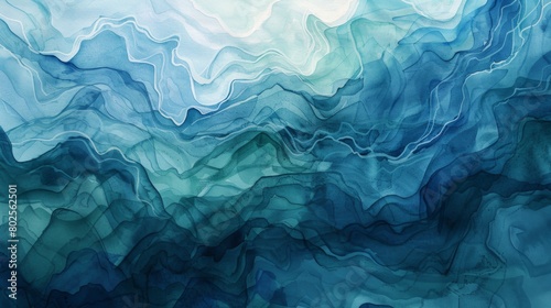 Rippling waves of watercolor paint in shades of blue and green.