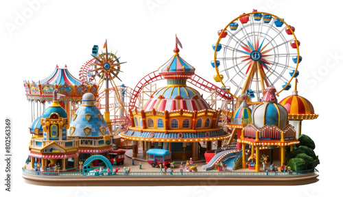 Intricate amusement park model isolated on transparent background