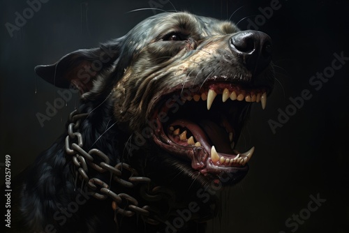 Aggressive dog with bared teeth