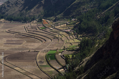 Large terraces used as a cultivation field in the city of Pisac, Peru