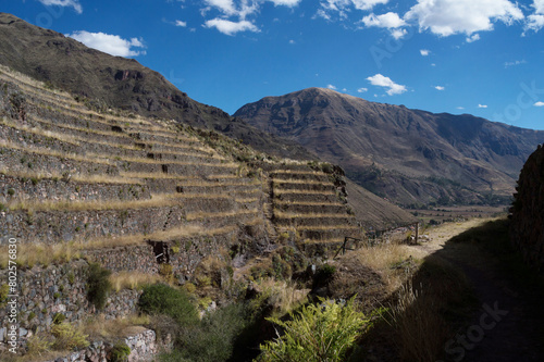 Inca terraces in the city of Pisac in Peru