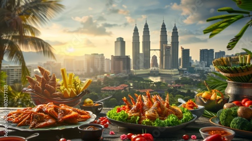 Savour the street food delights in Malaysia, a colorful theme for a flyer that invites tourists to taste and explore Sharpen banner background concept 3D with copy space