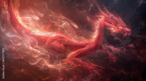 An artistic depiction of a red dragon formed by flowing, undulating lines 8K , high-resolution, ultra HD,up32K HD