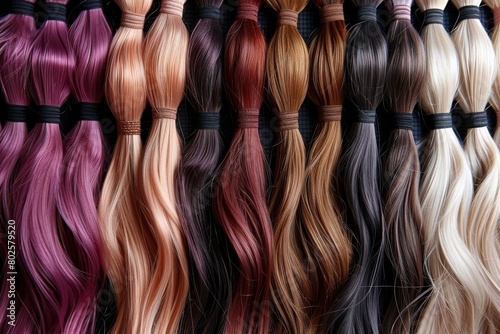 Shiny hair extensions of natural hair different colours