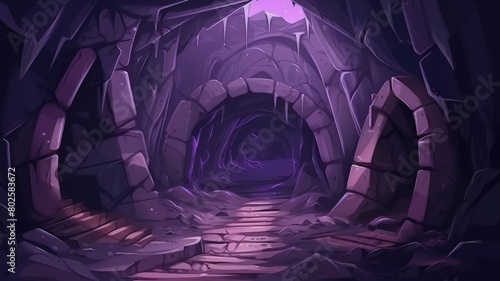 Explore the mystical depths of an amethyst mine, where magical purple hues and crystal formations create an enchanting underground world