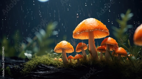 Magical mushrooms in the rain