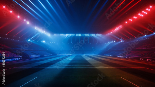 Luxury of Football stadium 3d rendering with red and blue light isolation background, Illustration 