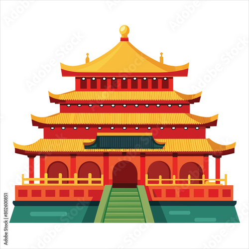 colorful flat illustration of iconic landmark, forbidden city