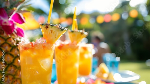A summer luau featuring tropical mocktails like pineapple mango coolers and a limbo competition.