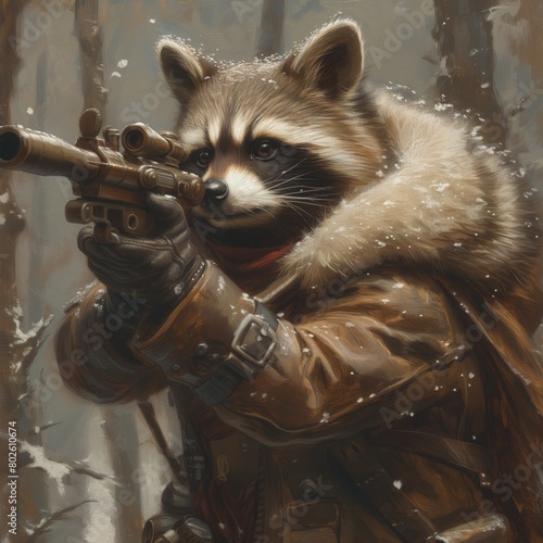 Cartoon raccoon on the hunt