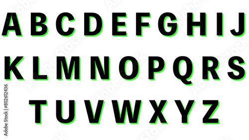 装飾文字セット|アルファベット大文字:黒+緑