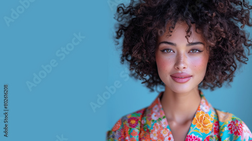 Afro woman in japanese kimono traditional suit isolated on pastel