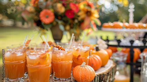 A rustic fall harvestthemed party complete with pumpkin pie mocktail shooters and a hayride through a nearby orchard.