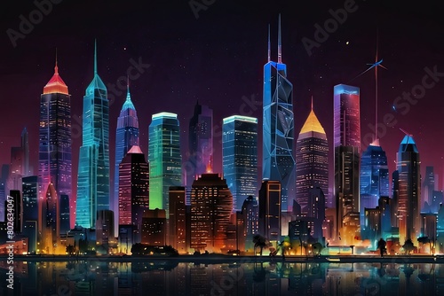 city skyline at night generative ai