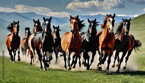 Equestrian Freedom: A High-Resolution Photograph of Horses Galloping with Manes Flowing in the Wind
