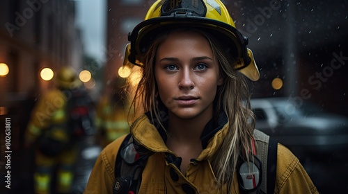 Determined firefighter in protective gear