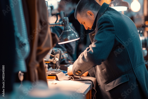 Tailor Focused on Designing and Adjusting Clothes in His Workshop