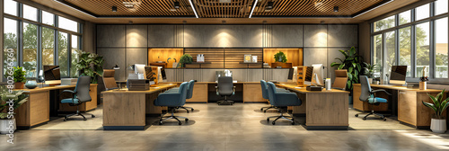 interior of restaurant, Traditional office setup with partitioned cubicl