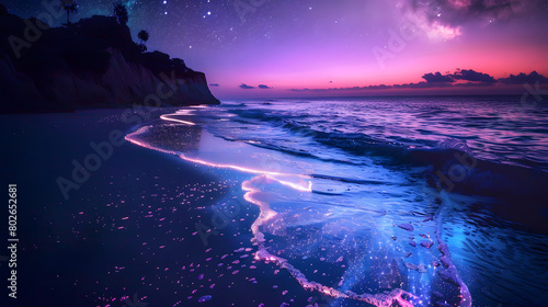 beach at sunset with neon color effects