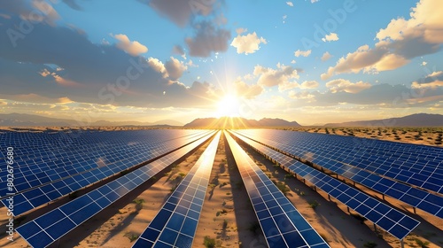Expansive Solar Farm Harnessing Renewable Energy in Arid Desert Landscape