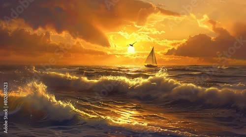 Glowing Sunset at Sea