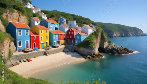 Coastal Village Nestled Between Lush Cliffs Color 2
