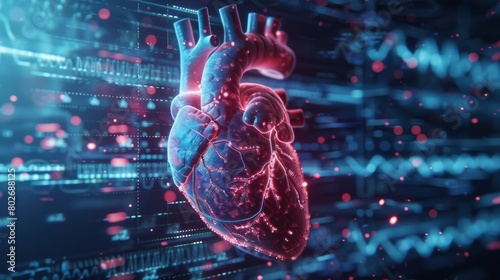 3D rendering image showcasing cutting-edge research and scientific advancements in the field of cardiovascular medicine, including novel therapies, biomarkers, and genetic studies