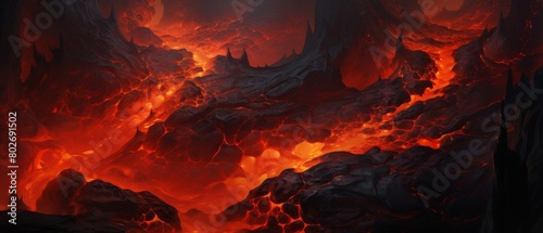 Abstract lava, molten redorange, flowing rock, adventure theme