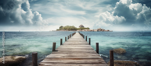 tropical summer travel and vacation. wooden pier to an island