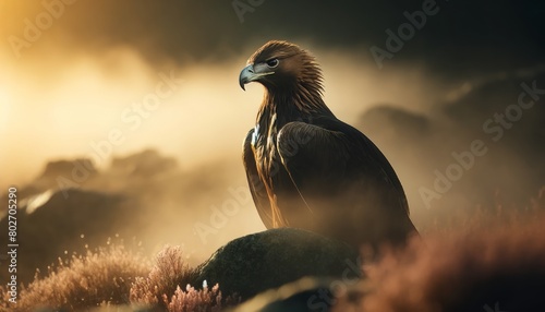 A portrait of a majestic golden eagle perched on a rocky outcrop.