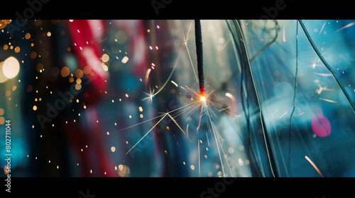 Abstract sparkling lights with bokeh and flare effects on dark background