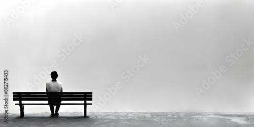 Figura isolada sentada em um banco olhando contemplativa