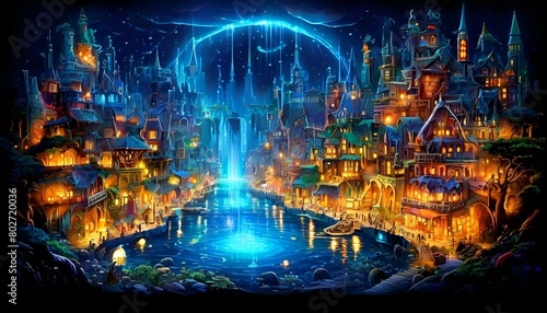 Eine Märchenstadt am Rande der Erde. Hintergrund für das Design 11.