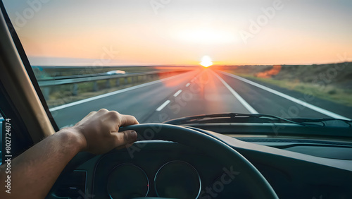 Driving car pov on a highway - Point of View, first person perspective