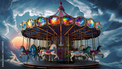 Surreal colorful carousel horse