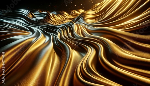 A close-up image of an undulating golden fabric with a smooth, flowing texture, creating the illusion of travelling through a space-time continuum.